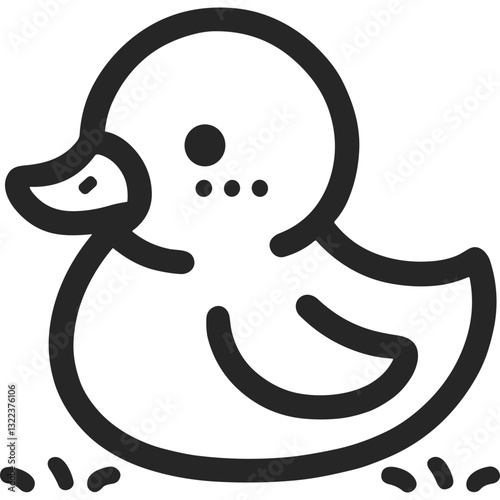 Duck rubber duck toy duckling cute duck icon vector illustration of a cartoon duck. The duck is white with a yellow beak and black eyes and it is sitting on a white background
