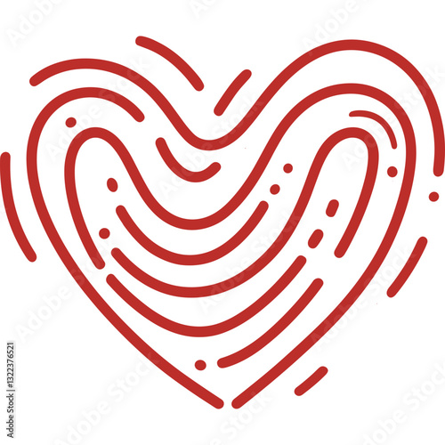 Heart fingerprint emotional connection concept in red color shows love and unique identity. Heart fingerprint symbolizes a personal touch and emotional bond