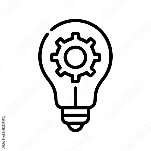 Innovation lab icon featuring a light bulb combined with a gear symbol on a white background
