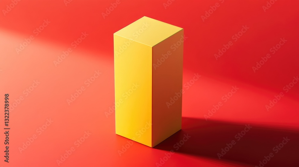 Yellow Cube on Red Background: Minimalist Product Display Yellow Cube on Red Background: Minimalist Product Display