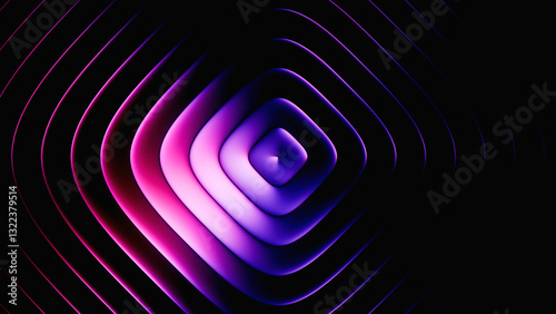 Wallpaper Mural 3d render. Rhombus with rounded corners illuminated with pink blue neon light. Abstract geometric background of ribbed glass with purple gradient effect Torontodigital.ca