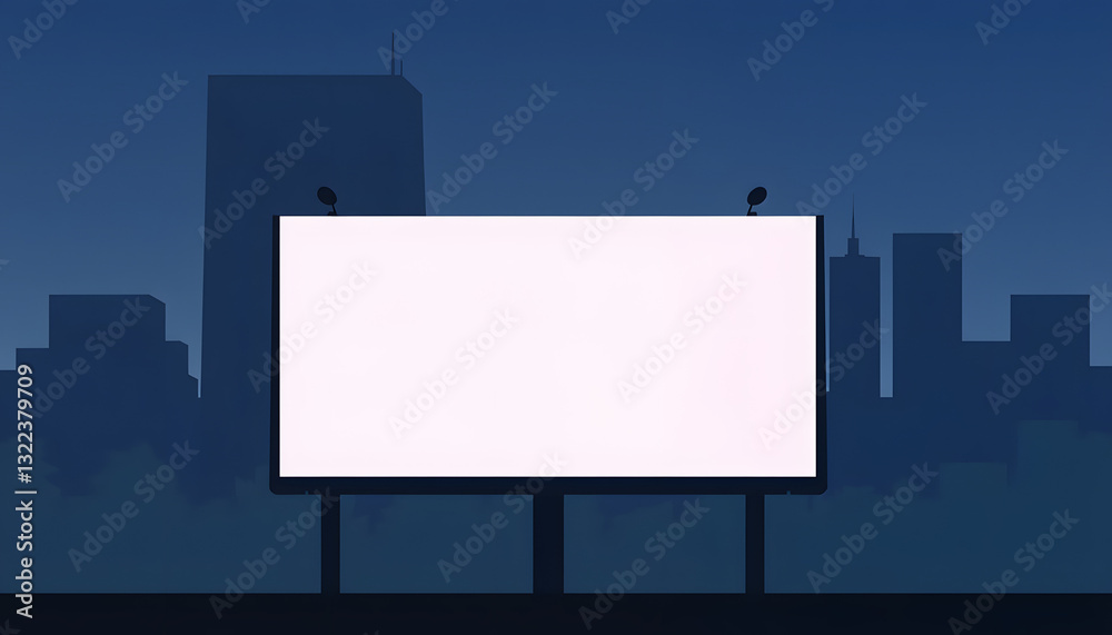 Advertising billboard mockup in front of modern office buildings, silhouette. White tone Advertising billboard mockup in front of modern office buildings, silhouette. White tone