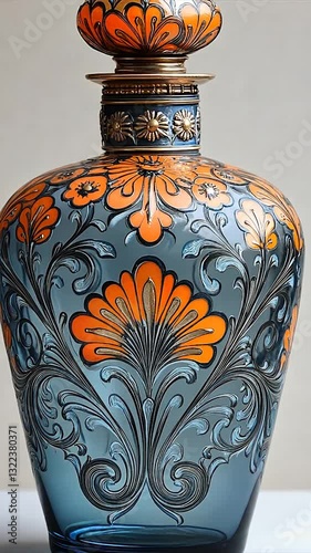 Ornate glass bottle with floral design, showcasing craftsmanship and elegance