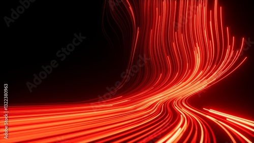 Fototapeta Naklejka Na Ścianę i Meble -  3d render, abstract background of red wavy neon lines glowing in the dark. Speed of light. Fantastic wallpaper