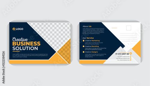 Dark blue and yellow color Creative corporate business modern postcard design template. Elegant postcard design, marketing postcard design, business postcard design. Postcard design template
