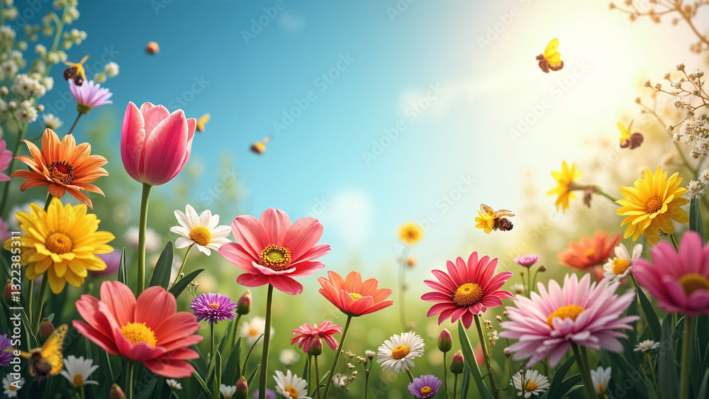 Vibrant Flower Garden in Full Bloom: Perfect for Easter Projects, Gardening Publications, and Spring-Themed Marketing Campaigns Vibrant Flower Garden in Full Bloom: Perfect for Easter Projects, Gardening Publications, and Spring-Themed Marketing Campaigns