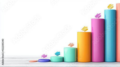 Colorful growth chart with vibrant bars on white background for bright business presentation design