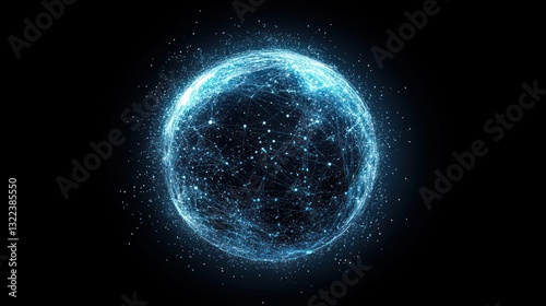 Abstract glowing sphere with network connections.