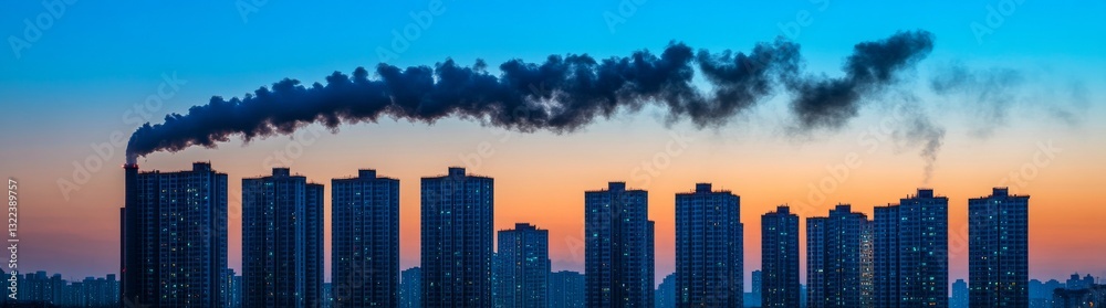 City Dusk with Smog from CO2 Pollution and Climate Crisis City Dusk with Smog from CO2 Pollution and Climate Crisis