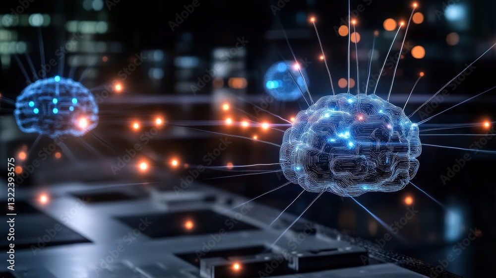 Fototapeta premium Exploring the intersection of ai and neural networks in a futuristic cityscape digital art nighttime high-tech vision