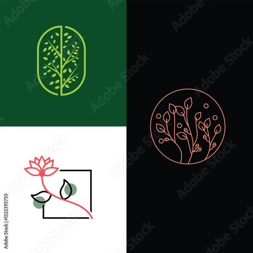 Modern Minimalist Botanical Illustrations in Vibrant Color Palettes