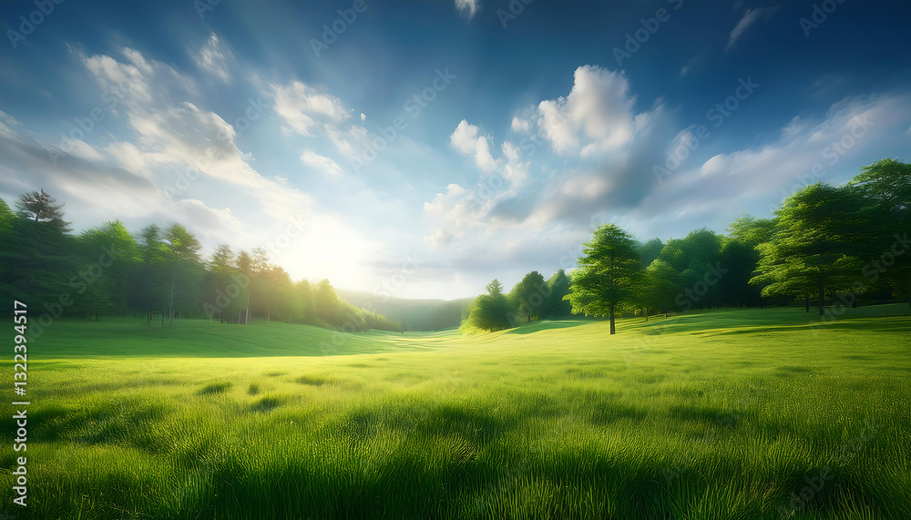 Obraz premium landscape with green grass and blue sky