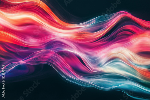 Abstract wave lines pattern dynamic colorful light flowing isolated on black background. concept of music, party, technology, modern. Abstract flowing wavy lines. Colorful dynamic wave