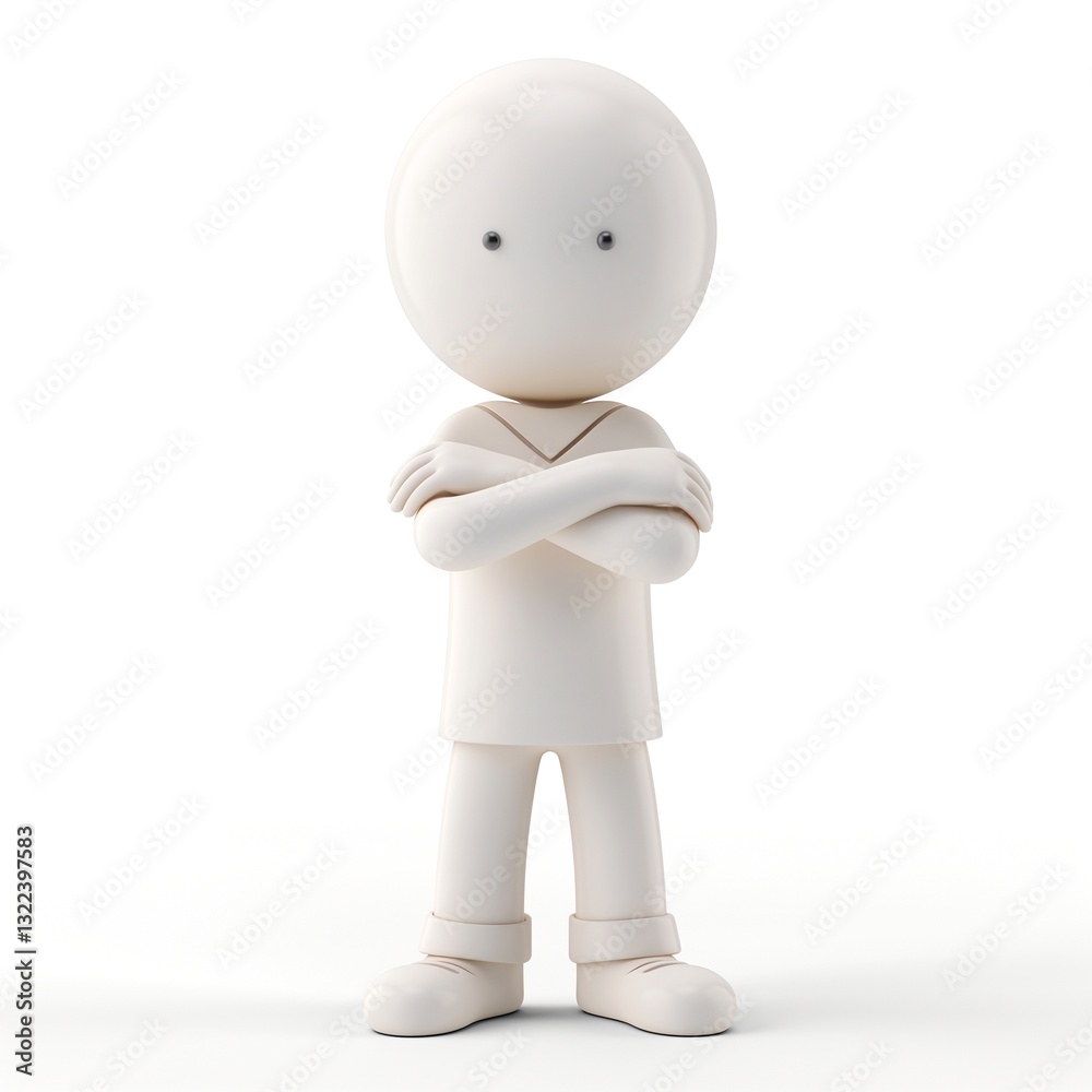 A minimalist 3D character standing confidently with arms crossed, embodying a calm and determined demeanor. A minimalist 3D character standing confidently with arms crossed, embodying a calm and determined demeanor.