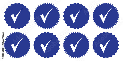 Check mark set icon. Checkmarks and confirm. Round checkmark. Blue tick mark icon vector set. Check mark icon set. Checkmarks and confirm. Blue tick vector icon