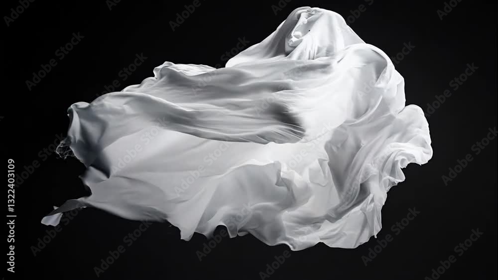 Abstract White Fabric Drape on Black Background