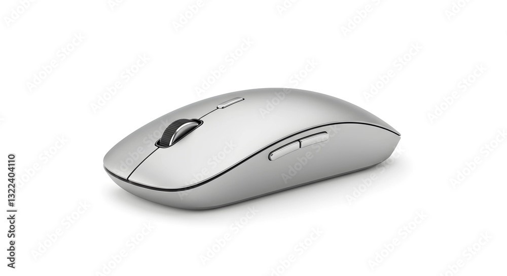 Sleek wireless mouse with a modern silver design isolated on white background Sleek wireless mouse with a modern silver design isolated on white background
