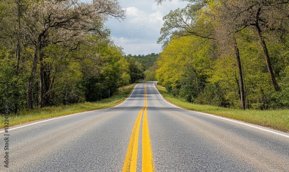 Fototapeta premium Road with blooming trees in spring
