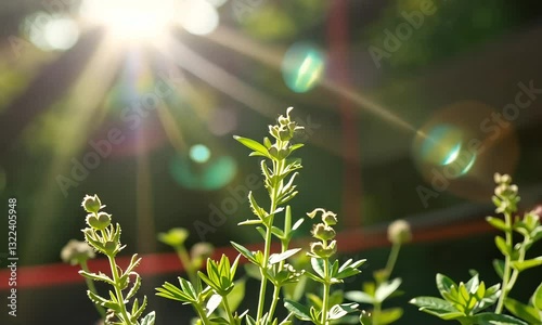 a rosemary plant  with  the sun  shining through