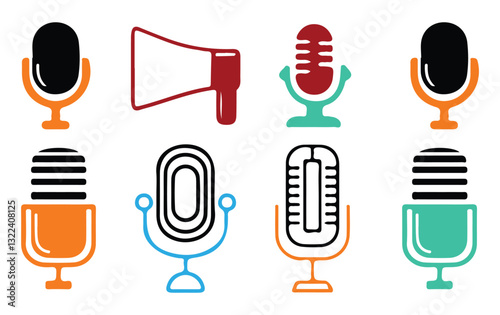 Many different color Mic icon collection. Duotone color. Vector illustration. Containing microphone, broadcaster, mic, voice message. Vector illustration EPS10