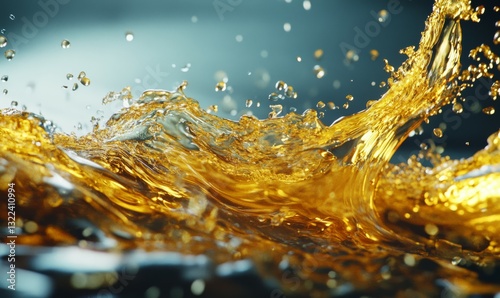 Oil wave splashing in Car engine with lubricant oil. Concept of lubricate motor oil and Gears. Generative AI