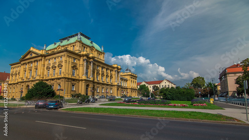 The building of the Croatian National Theater timelapse hyperlapse. Croatia, Zagreb.