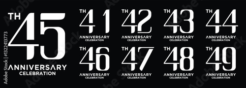 collection of 41 to 49 year anniversary logo designs with creative numbers in white on black background photo