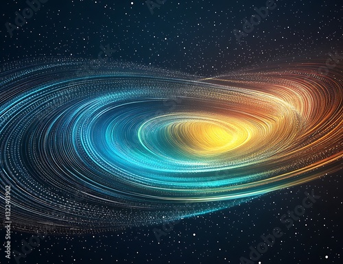 Abstract background with swirling lines in blue, green, and yellow on a black background. 