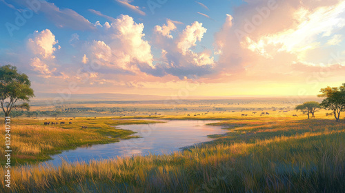 A sweeping view of the Maasai Mara landscape in Kenya showcases its vast and untamed beauty photo