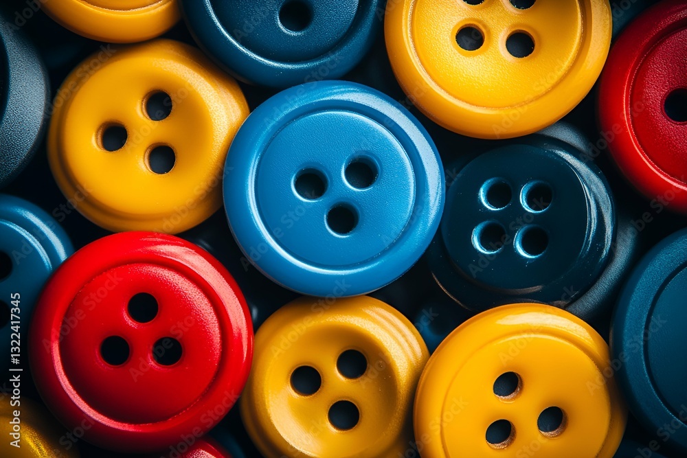 Close-up of glossy colorful plastic buttons in shades of red, blue, and yellow, arranged in a visually striking pattern
Close-up of glossy colorful plastic buttons in shades of red, blue, and yellow, arranged in a visually striking pattern