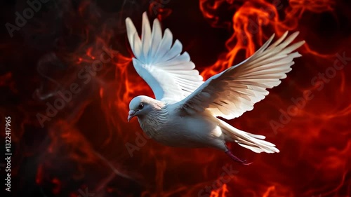 Pentecost Sunday. Pentecost background with flying dove and fire