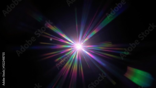 Blurred rainbow refraction overlay effect. Light lens prism effect on black background. Holographic reflection, crystal flare leak shadow overlay. Colorful rainbow disco ball light