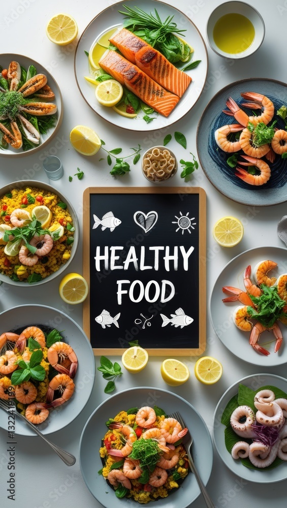 Mediterranean Seafood Feast: A Flat-Lay Showcase of Healthy & Flavorful Dishes Mediterranean Seafood Feast: A Flat-Lay Showcase of Healthy & Flavorful Dishes