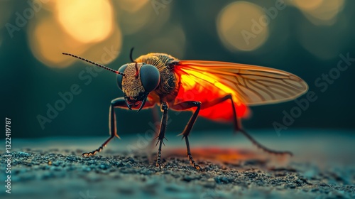 Obraz na płótnie Macro Marvel: A mesmerizing macro shot of an insect with a glowing abdomen, showcasing intricate details and captivating colors. w salonie