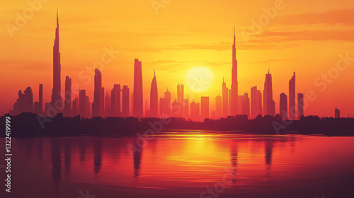 Dubaiâ€™s skyline shimmers at sunset, casting a golden glow over the cityâ€™s modern architecture