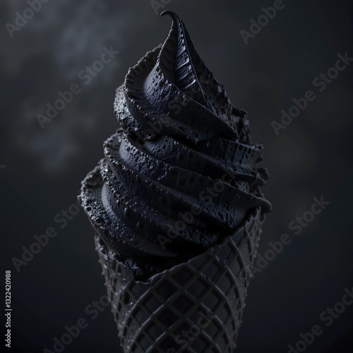 Black Charcoal Ice Cream in a Crispy Black Cone