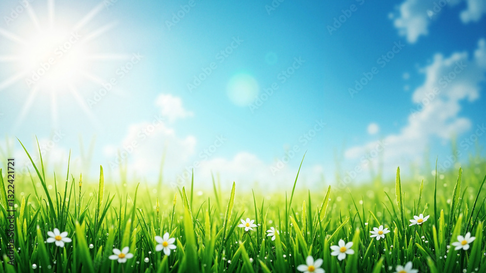 Vibrant Spring Day with Lush Green Grass and Blue Sky - Perfect for Easter Celebrations and Spring Marketing Materials Vibrant Spring Day with Lush Green Grass and Blue Sky - Perfect for Easter Celebrations and Spring Marketing Materials