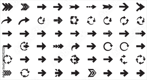 Black and white arrow icons set for web and design
