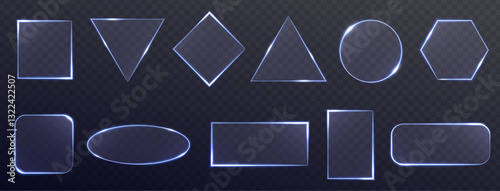 Glowing frames for your design, set of blue frames on a dark background, geometric figures, Vector illustration.