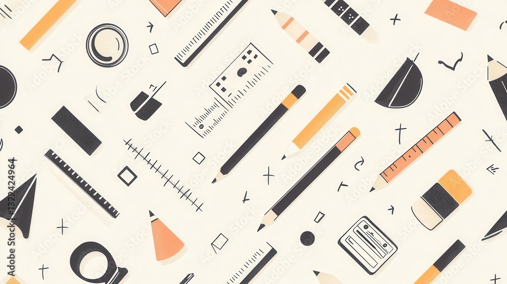 Seamless pattern background with icons of design tools in a soft monochrome palette for professional use Seamless pattern background with icons of design tools in a soft monochrome palette for professional use