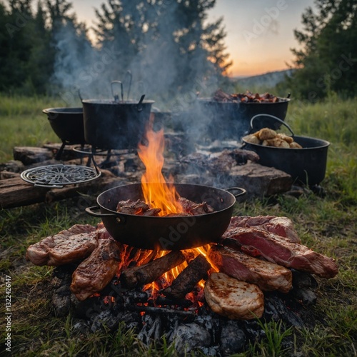Wallpaper Mural The joy of cooking delicious meat outdoors under a starlit sky by the fire Torontodigital.ca