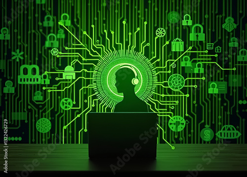 The image features a sleek, digital lock icon on a vibrant green background, symbolizing cybersecurity and advanced technology for data protection and safety.