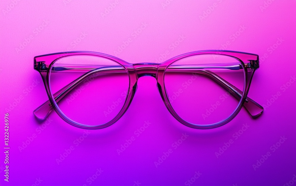 Stylish purple tinted glasses set against a vibrant pink background Stylish purple tinted glasses set against a vibrant pink background