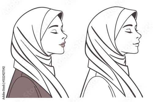 Minimalist Portraits of Women Wearing Hijabs – Vector Art