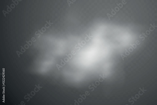 Smoke effect background. Realistic decorative fog in the air, vapor, creeping smoke puff. Layout of cloudy smog. Transparency vector illustration.