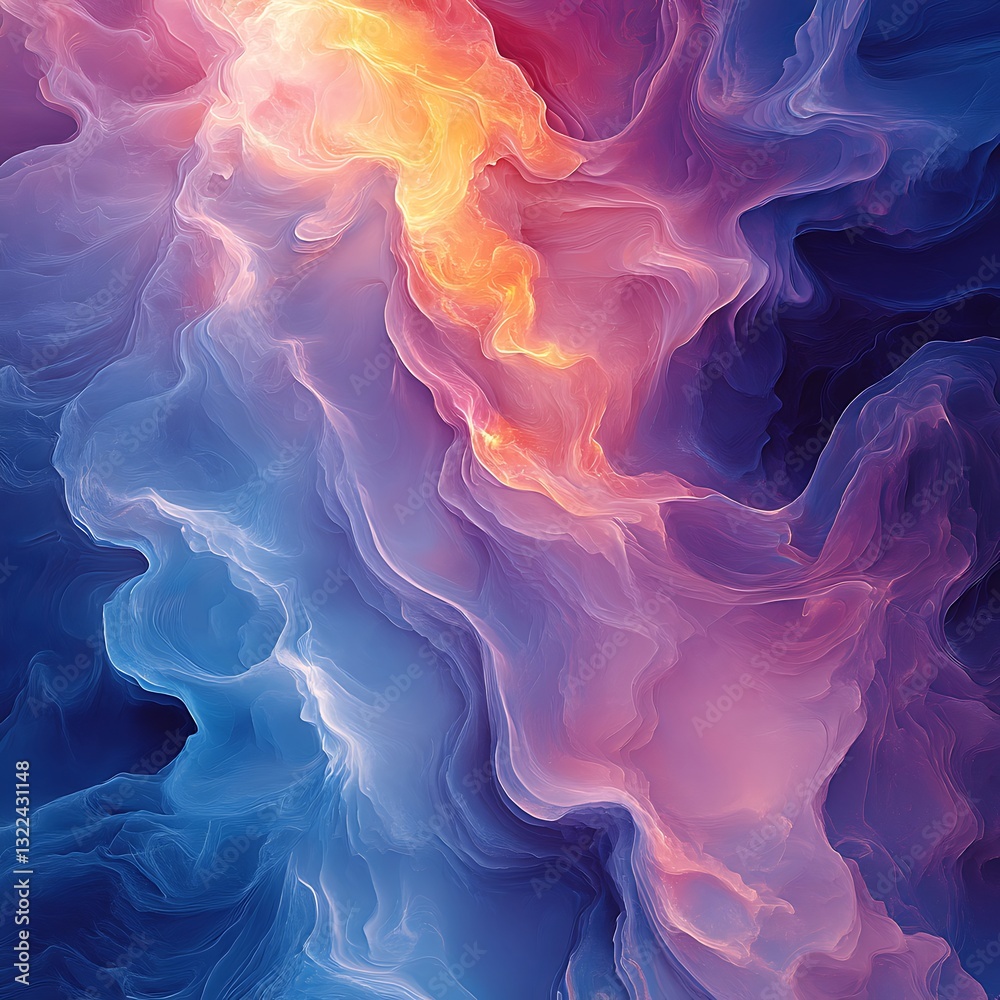 Fototapeta premium Artistic fluid painting with dynamic warm and cool gradient tones image