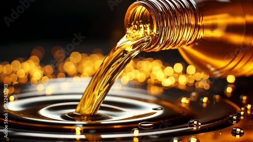Wallpaper Mural Golden Oil Pouring from Bottle with Bokeh Lights Torontodigital.ca