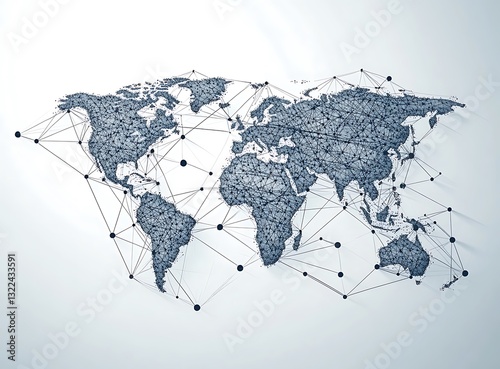 Abstract global world map with network connection lines and dots, international business concept background vector illustration on a white color background. 