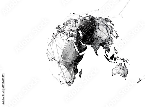 Abstract global world map with network connection lines and dots, international business concept background vector illustration on a white color background. 