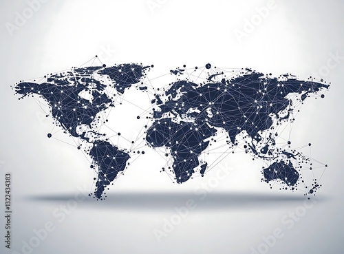 Abstract global world map with network connection lines and dots, international business concept background vector illustration on a white color background. 